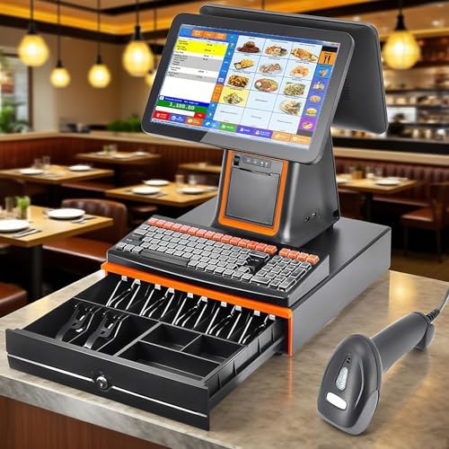 15.6" POS Terminal - Dual Capacitive Touchscreen, Thermal Receipt Printer, Ideal for Retail Chains & Grocery Stores, High Performance, Black