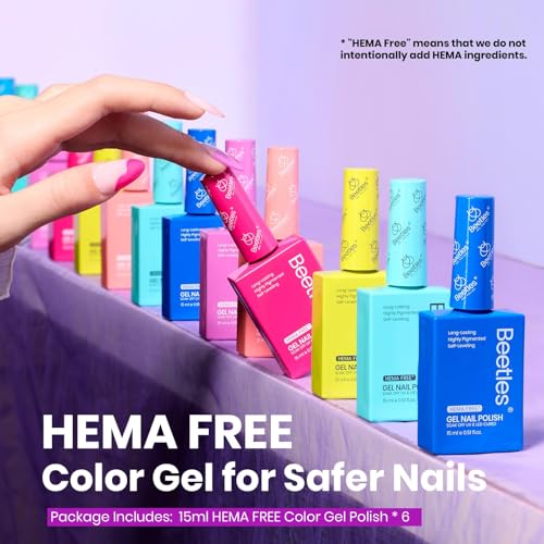Image of Beetles Neon Gel Polish Set - 6 Colors HEMA-Free 15ML Same Color Bottle, Pink Green Coral Purple Blue Neon Gel Nail Polish Set, Soak Off UV Lamp Bright Rainbow Summer Nails Art Professional Salon