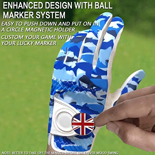 FINGER TEN Golf Gloves Men Left Hand Right with Ball Marker Cabretta Leather Weathersof Rain Grip Value Pack,Mens Golf Glove Fashion Pattern Wear Resistant (Camouflage-1 Pack - Image 4