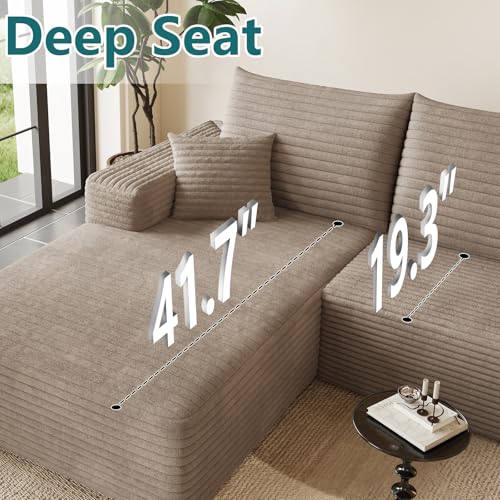 Image of 95 inch U-Shape Cloud Couch, Modern Modular Sectional L-Shape Sofa with Ottoman, Corduroy Upholstered Couches Deep Seat Sleeper Chaise Longue for Living Room, No Assembly Required(Camel, Left Facing)