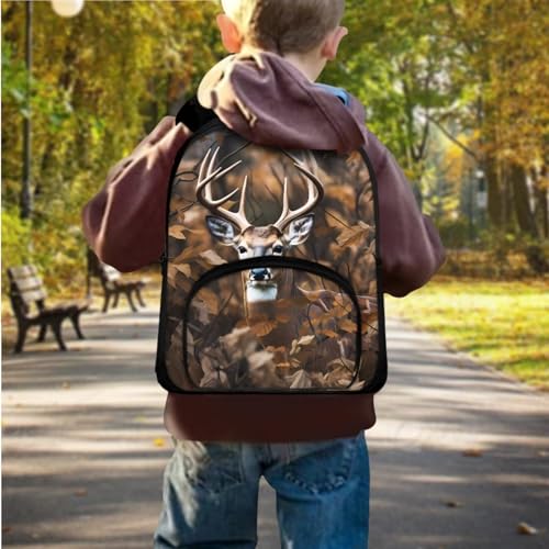 Deer Camo Backpack for Boys Kids Backpack with Lunch Box and Zipper Pencil Case 3 in 1 Set 12" Sturdy Bookbag with Front Pocket Lightweight School Bag with Side Pockets for Toddler Boys2