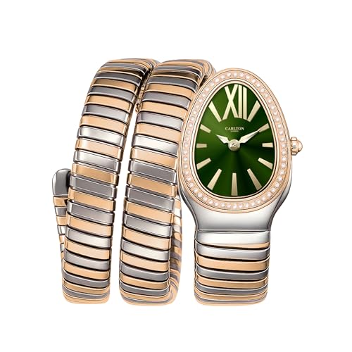 Image of Carlton London Women Charmer Analog Watch, Snake Design Bracelet, Stainless Steel Strap, Quartz Movement, 30M Water Resistant