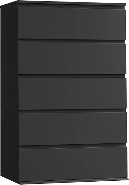 FOTOSOK Black Dresser, 5 Drawer Dresser Tall Black Drawer with Large Storage Space, Modern Chest of Drawers, 23.6L x 17.6W x 39.1H Inch Storage Organizer Cabinet for Home