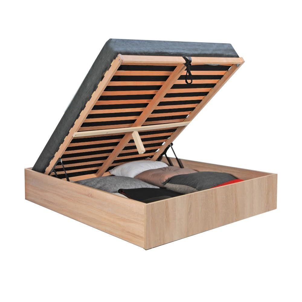 WEBER INDUSTRIES Lit Coffre Bilbao 180x200 cm + sommier/Décor chêne Blanchi