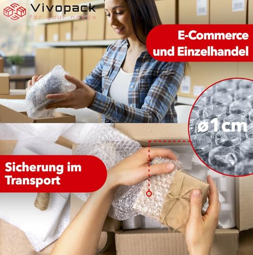 Vivopack Luftpolsterfolie Rolle 50my, Verpackungsmaterial, Noppenfolie, Bubble wrap, Verpackungsfolie ideal als Verpackungsmatierial: Luftpolsterfolien oder Umzugsfolie für Möbel (40cm x 10m)
