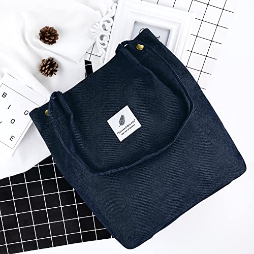 Image of Ayieyill Corduroy Tote Bag for Women Canvas Shoulder Cord Purse with Inner Pocket