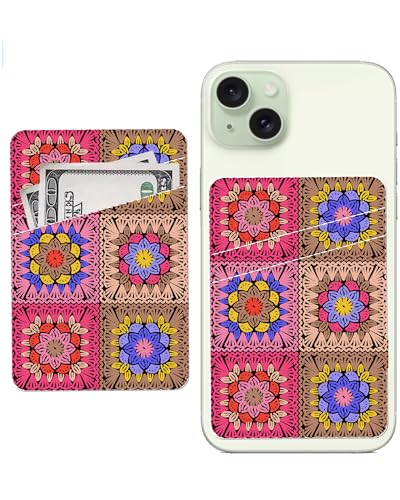 AWHSCP Leather Phone Wallet, Dual Pocket Credit Card Sticky Wallet, Compatible Cell Phone, Cute Boho Figure
