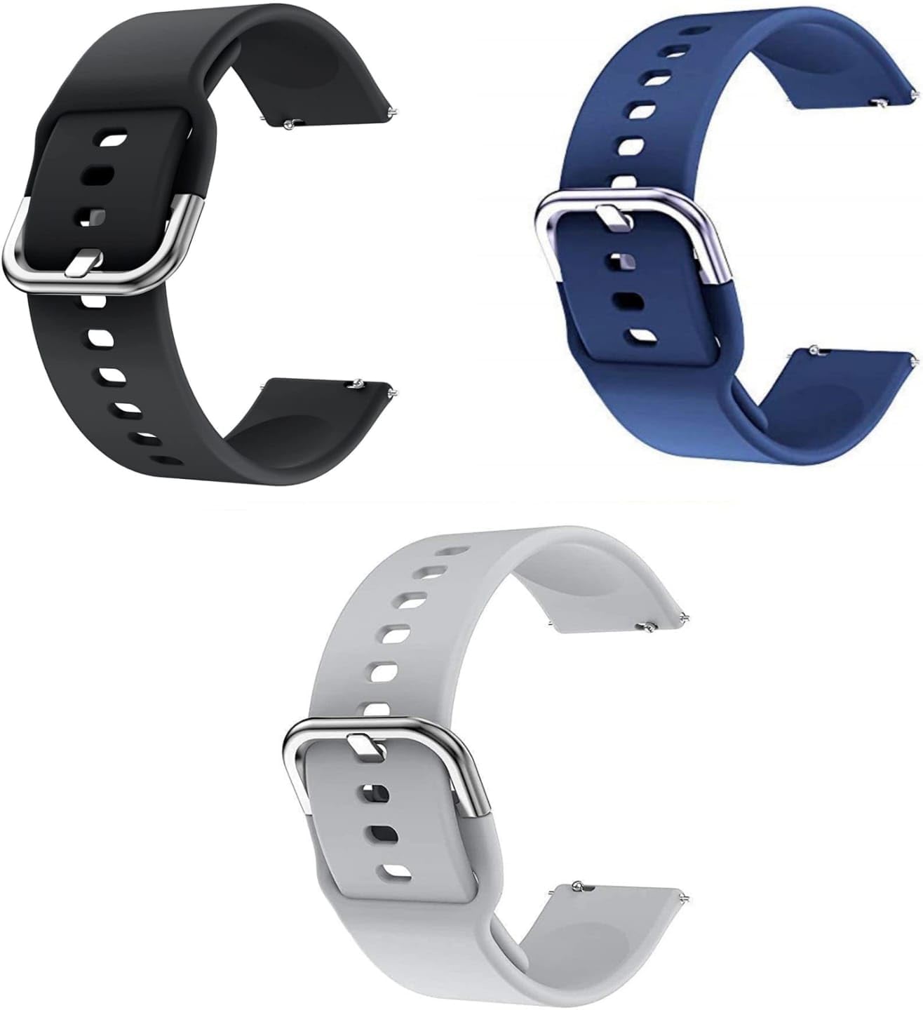 INEFABLE 19mm Smartwatch Strap Metal Buckle Compatible with Noise Colorfit Pro 2/Oxy/Pulse/Beat, Boat Storm Smart Watch & Watches with 19mm Lugs Size (Black,Navy Blue, Light Grey-Pack of 3)