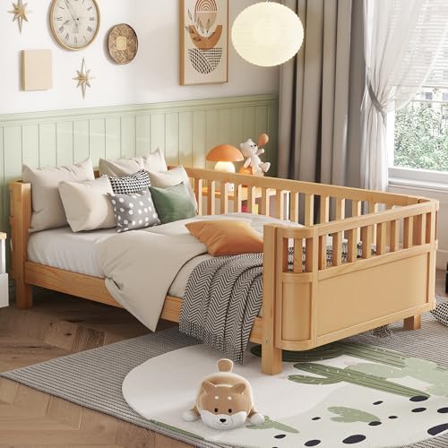 OYUMOENTS Twin Kids Bed Frame with Rails, Wood Daybed