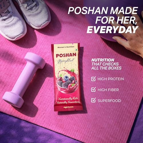 Image of POSHAN Women's Nutrition Protein Bar, 40 g | 8g Protein with 4G Fiber |No Added Sugar, 100% Vegetarian & Gluten-Free| Made with Dates, Ragi and Superfoods| Gut Friendly, No Trans Fat (Pack of 1, Berryblast)