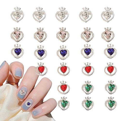 Heart Gems, 25PCS Crystal Love Heart Silver Alloy Nail Charms