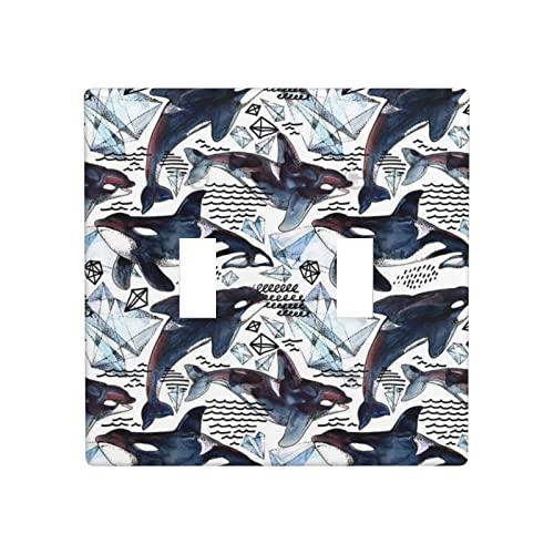 Killer Whale Classic - Placa de pared de interruptor doble, placa de interruptor, cubierta de salida decorativa, tamaño estándar 4.72 x 4.72 pulgadas