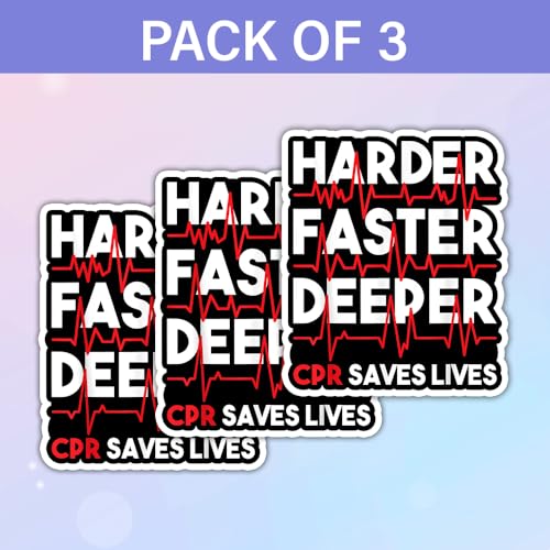 Image of SODAVA (3Pcs, 3x3 Inch) CPR Saves Lives Sticker - Harder Faster Deeper Vinyl Decal for EMT Nurse Paramedic First Responder - Waterproof Medical Awareness Sticker for Laptop Water Bottle Gear