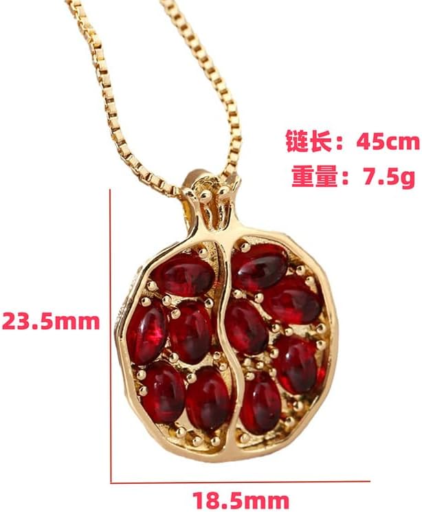 Pomegranate Necklace For Women, Gold Fruit Pendant Persephone Necklaces Red Pomegranates Charm Metallic Style Jewelry Gift - Image 5