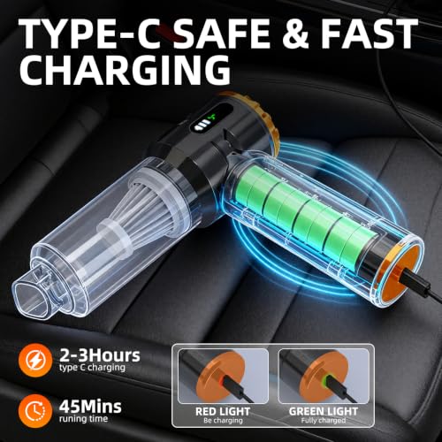 Image of Handheld Vacuum Cleaner Cordless, 23000Pa Powerful Car Mini Vacuum Cleaner, Rechargeable Portable Lightweight dust Catcher for Home Car Carpet Stairs Pet Hair Deep Cleaning（Black-Orange）