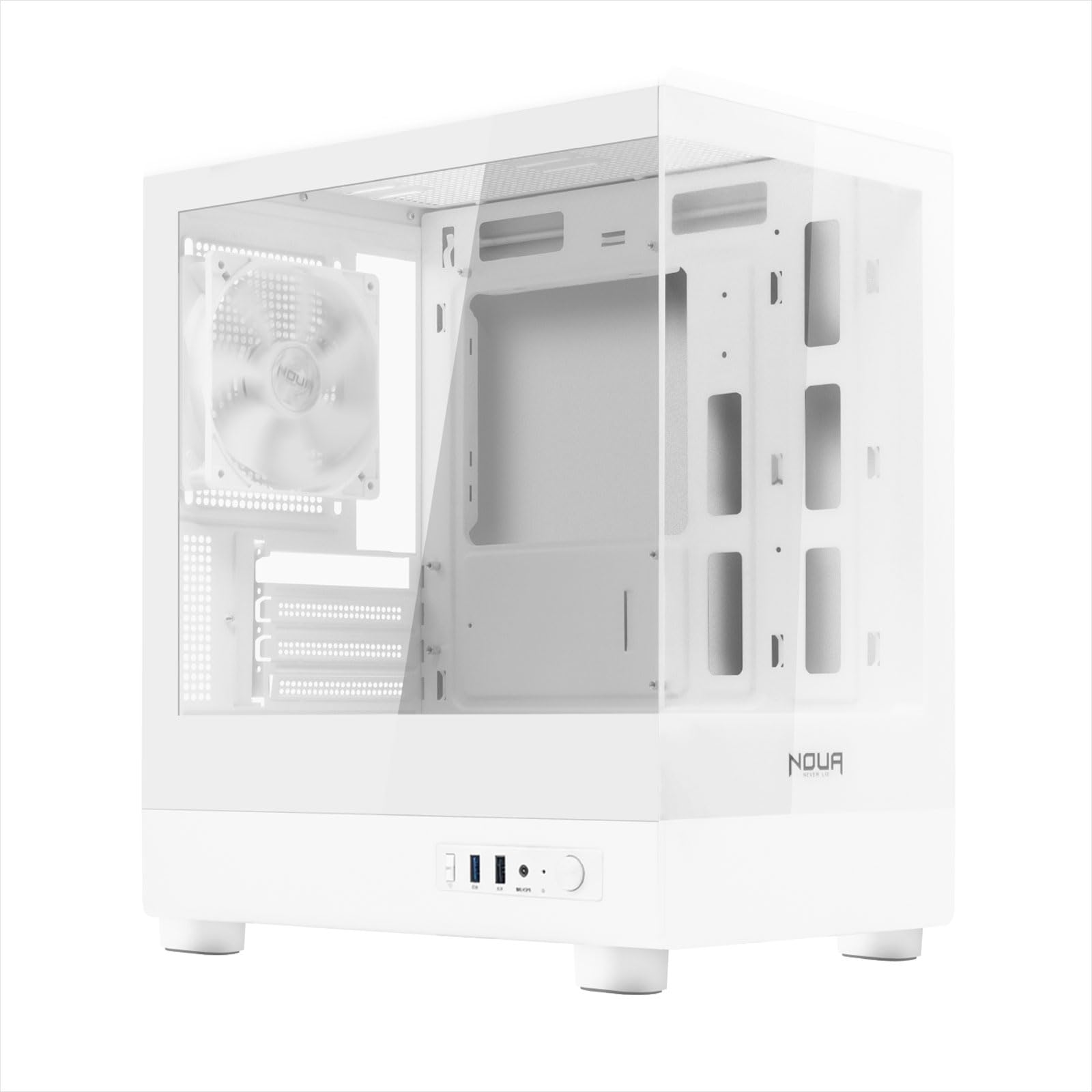 Noua Fobia LH200 - Caja PC Gaming Micro-ATX, Ventilador Blanco de 120 mm, Torre Micro para Ordenador, Doble Cristal Templado panorámico, Blanco