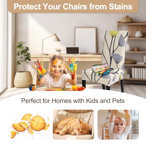 Image of SearchI Dining Room Chair Covers Set of 4, Stretch Printed Parsons Chair Slipcovers Spandex Removable Washable Kitchen Chair Protector Cover for Dining Room, Hotel, Ceremony(Dandelion Pattern)