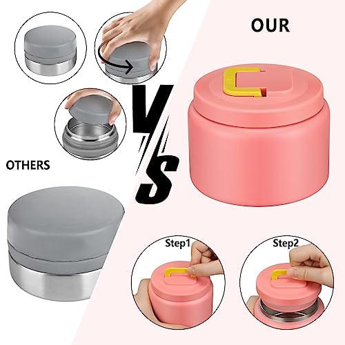 Image of JXXM 8 Oz Thermo Food Jar for Hot & Cold Food for Kids, Insulated Lunch Containers Hot Food Jar,Leak-Proof Vacuum Stainless Steel Wide Mouth Lunch Soup Thermo for School (PINK-Pure)