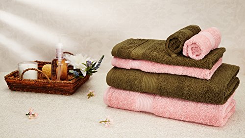 Image of Amazon Brand - Solimo 100% Cotton 6 Piece Towel Set, 500 GSM (Sepia Brown and Baby Pink)