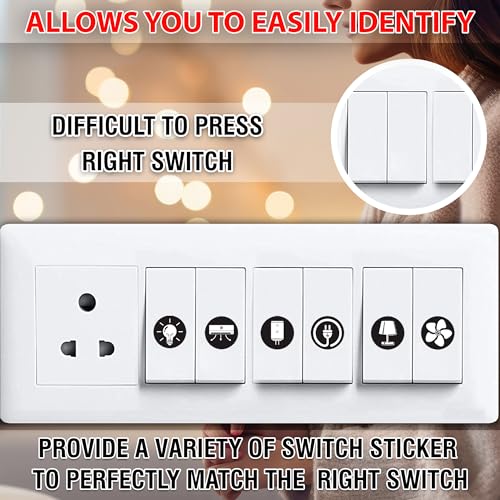 Image of Trueflair Stickers for Switch Board for Home Wall Switches, Contain All Common Switch Stickers (Black and White - 2)