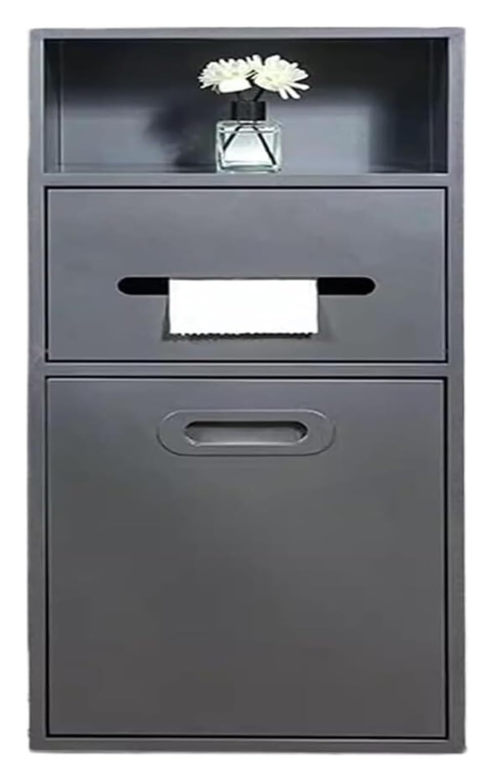 Flush-Mounted Toilet Paper Holder， Stainless Steel Niche With TP Holder And Trash Can(Grey,11.8x26x5.5in)