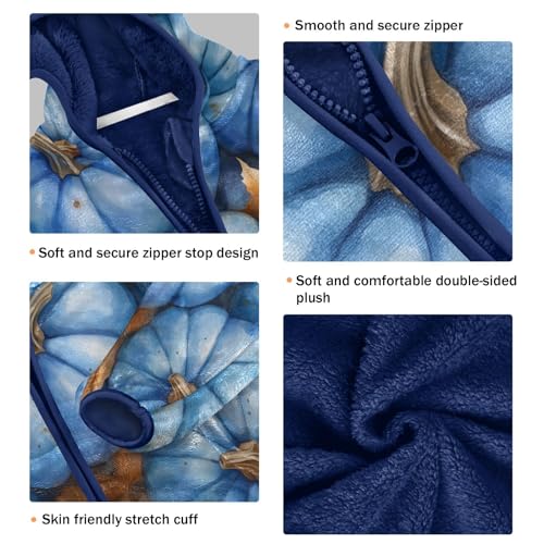 Blue Pumpkins Maple Leaves Toddler Fleece Jacket Girl Boys Hooded Fleece Jacket Coat Warm Outwear Zip-up 3-10T3