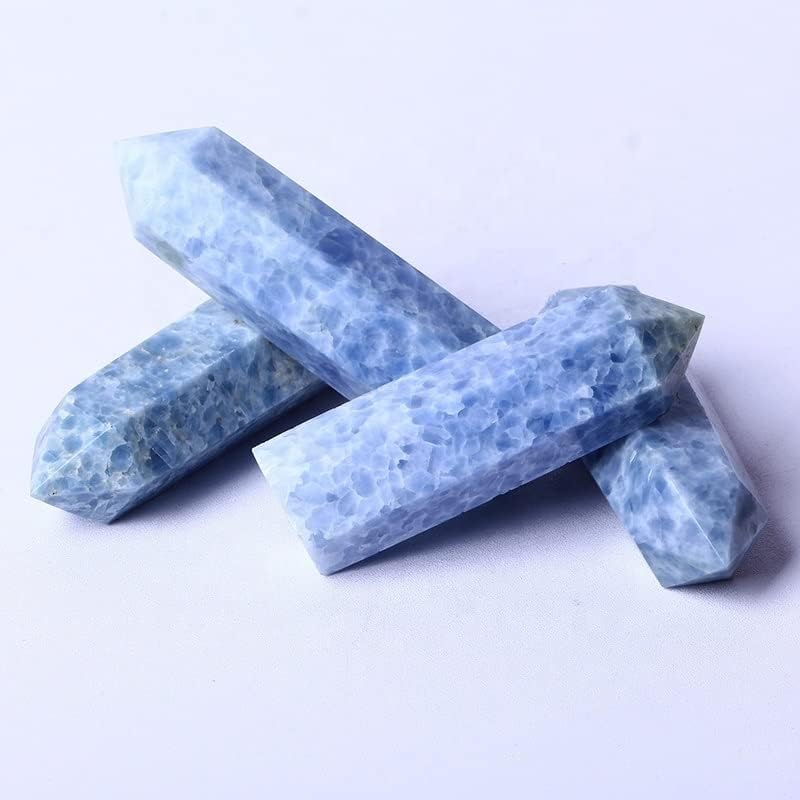 Meditation Home Natural Crystal Rod Blue Calcite Tower Point Crystal Craft Pack of 1 (Size : 7-8cm)