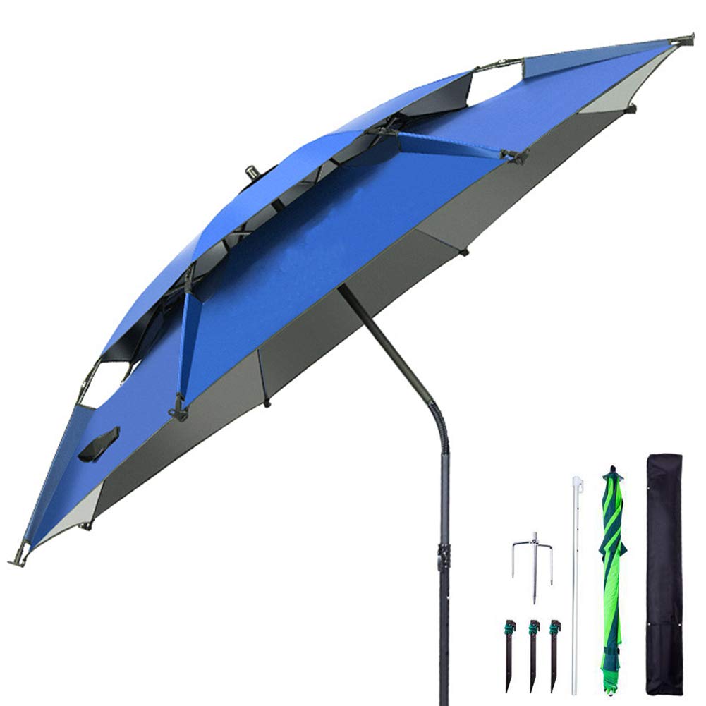 AKT Grand Parapluie de Pêche Auvent Extérieur de Parasol de Plage de Camping Anti-UV de Protection Solaire Anti-Pluie Bâche Étanche Portable