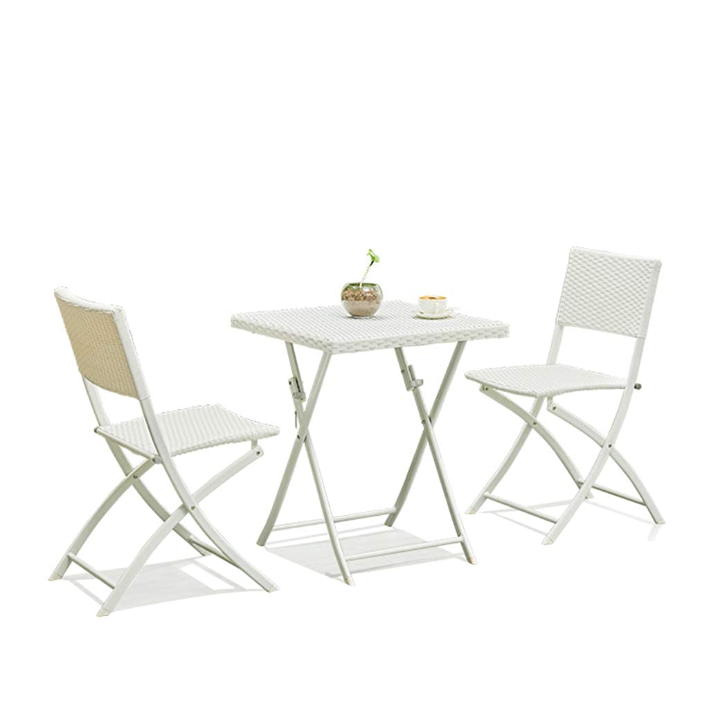 Set da bistrot pieghevole in acciaio resinato per patio, set di mobili da esterno resistenti alle intemperie, struttura in acciaio spesso, PE, set da bistrot da 3 pezzi di T pieghevole da giardino