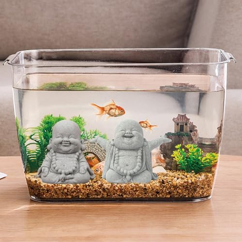 Set de 2 Estatuas Buda de piedra arenisca para jardín zen miniatura 3