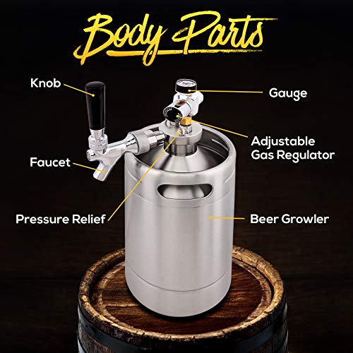 Nutrichef PKBRTP99 Double Walled System-64Oz Stainless Steel Growler Tap Portable Mini Keg Dispenser Kegerator Kit W/ Co2 Pressure Regulator thumb #8