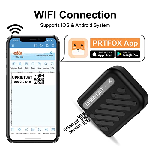 Uprintjet B10 Mini Handheld Inkjet Printer Wireless Wifi Printer Inkjet Coder Machine For Date Qrcode Batch Number Barcode Logo Diy Printing Print Height 0.09-0.5" Handheld Printer For Any Surface #TOP2