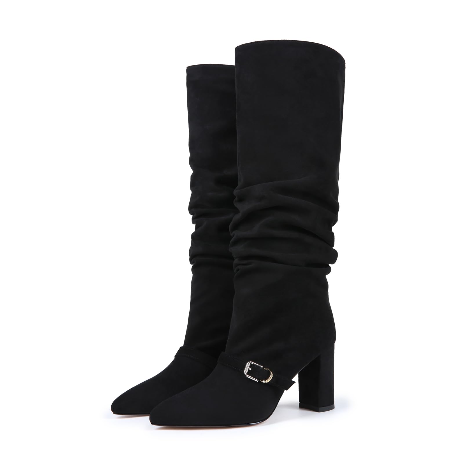 Womens Knee Boots With Buckle Strap And Square Heel - Stylish For Fall Winter Fashion Knee-High Boots Comfortable