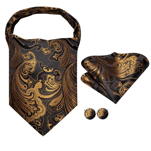 Image of Dubulle Paisley Floral Ascot for Men Self Tie Mens Cravat and Pocket Square Cufflinks Wedding