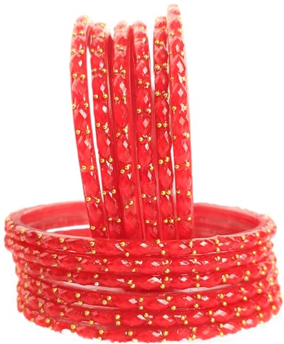 Image of JPS Plain and Glossy Finished Raindrop Glass Bangles Set for Women & Girls | Traditional Ethnic Chudi for Wedding, Party & Regular- Set of 12 Pcs of One Colour | Wedding Special