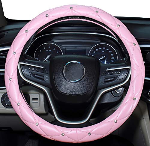 Coprivolante Per Donna Mayco Bell Diamond, Coprivolante In Pelle Bling Bling Per Auto Universale 15 Pollici Con Diamante Di Cristallo (Rosa)
