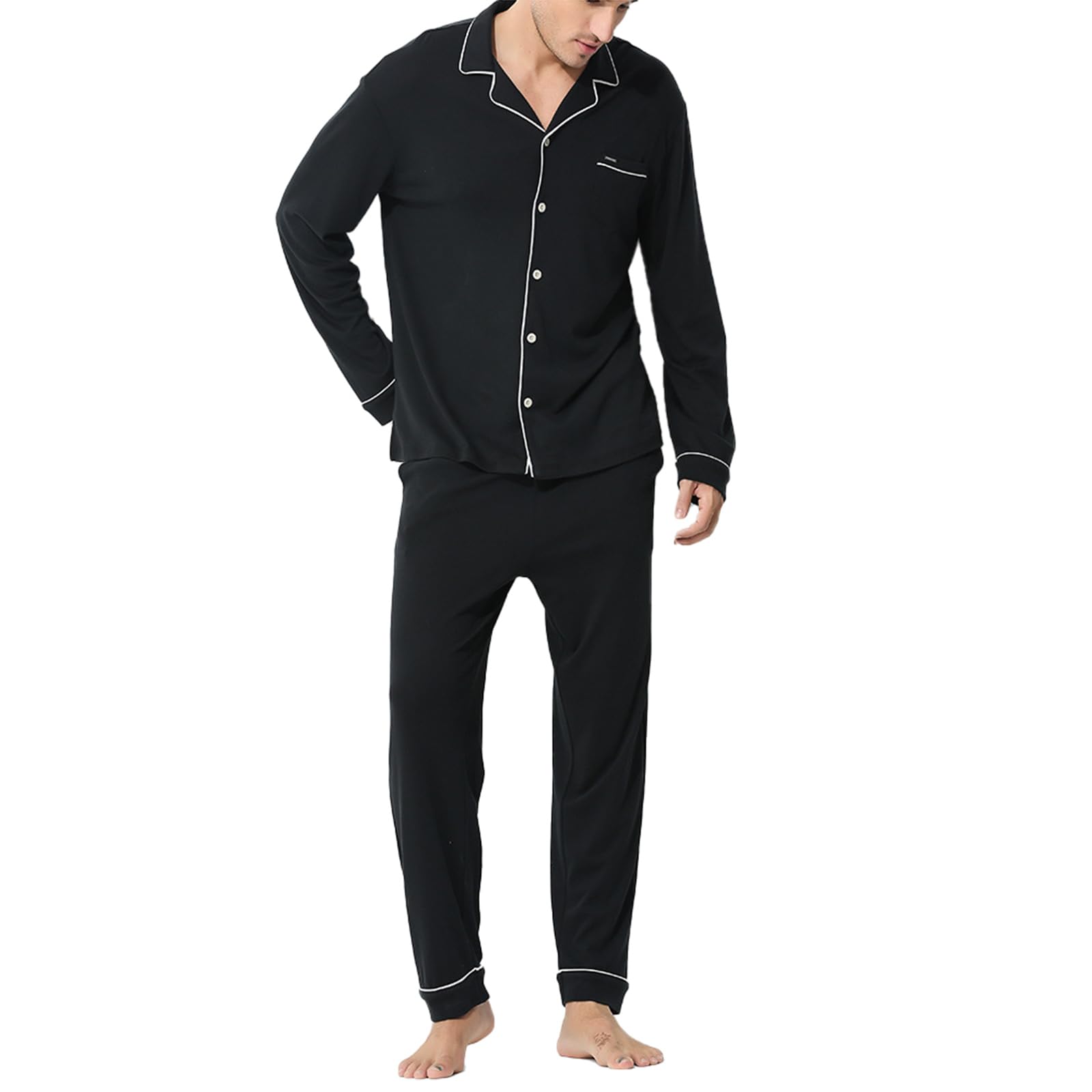 Set di Pigiami in Cotone da Uomo, Casual a Maniche Lunghe Pigiameria Superiore e Inferiore Pjs Set Loungewear con Tasche