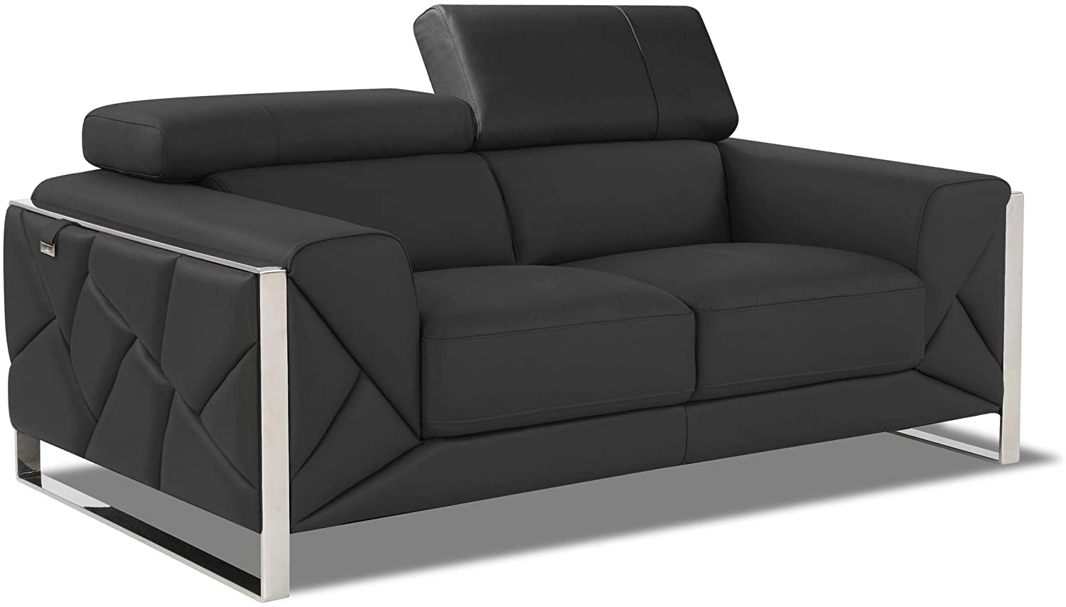 BlackJack Furniture Gianni Top Grain Italian Leather Loveseat with 9-Position Adjustable Headrests, Contemporary Geometric Pattern, Chrome Hardware & Durable Hardwood Frame, Anchor Gray