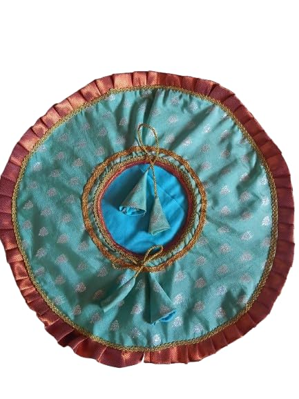 Veena creations Oti Batwa Godbharayi Batwa, Teal and Maroon, Brocade Fabric, Ruffle Border with Gold Lace, Traditional Indian Pouch-image-27