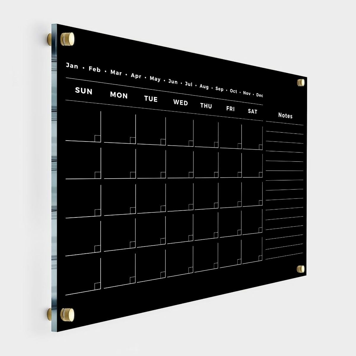 Black Acrylic Dry Erase Board - Personalized Calendar 2025, Clear Plaque for Wall, Personalized Clear Wall Calendar, Writing Board with Standoffs