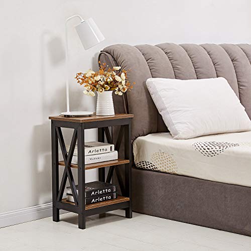 Vecelo Versatile Side/End Table With Storage Shelf Nightstands For Living Room,Bedroom Furniture (Set Of 2), Shelves, Retro Brown #TOP4