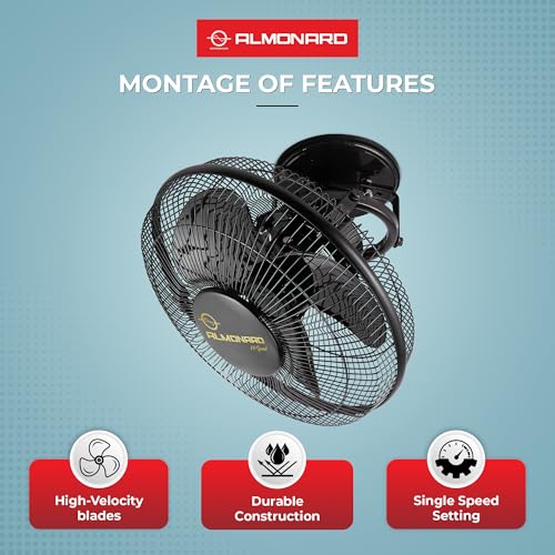Image of Almonard 225mm High Speed Cabin Fan, High Velocity Blades with Rust-resistant Coating, Single Speed Setting, Cabin Fan for Office, Retail Kiosks, Available in Black