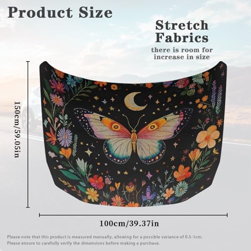 Image of Renewold Car Hood Cover Protector Floral Butterfly Moon Pattern Hood Covers for Cars Hood Wrap Blanket Women Men Automotive Exterior Accessories for Most Sedan Small SUV Truck