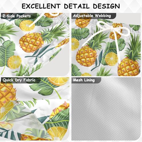 ALAZA Palm Leaf Pineapple Lemon Boys Quick Dry Beach Board Shorts Kids Swim Trunks Bathing Suit Swimsuit3