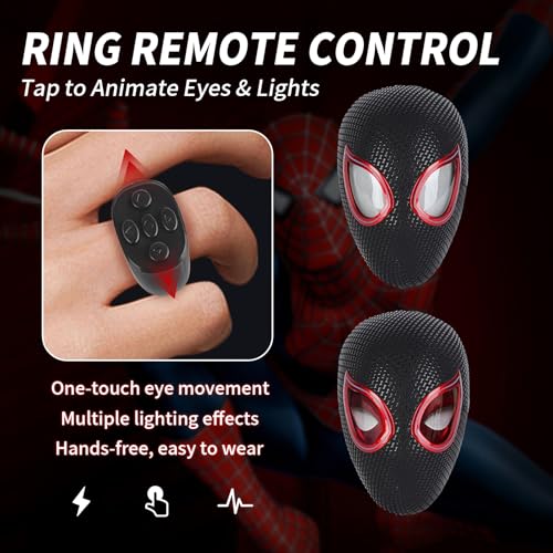 Spider Hero Mask with LED Lights Moving Eyes, Ring Remote, Halloween Role Play Mask Costume for Teens and Adults, Realistic Full Face Cosplay Prop for Christmas & Birthday Parties4