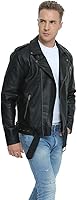 Vista 5 de Fahsyee Leather Jackets for Men, Faux Bomber Jacket Men Motorcycle Lapel Asymmetric Zip-Up Blet Slim Fit Biker Coat