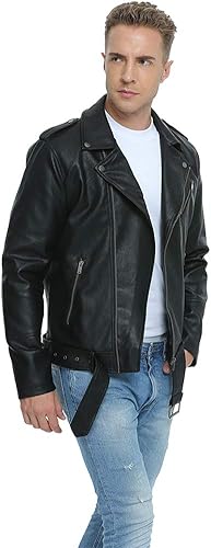 Miniatura 5 de Fahsyee Chaquetas de cuero para hombre, chaqueta bomber sintética para hombre, solapa de motocicleta, asimétrica, con cremallera, abrigo de