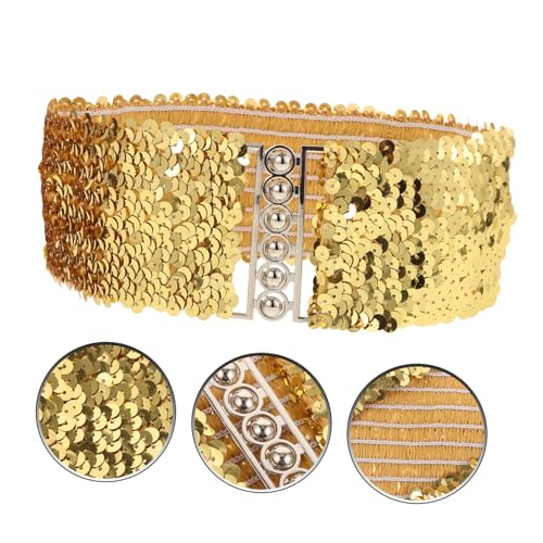 Healifty Wide Elastic Sequin Belt for Women Stretchy Sleek Waistband with Glitter Comfortable Fashion Accessory for Business Dresses and Parties Fit3