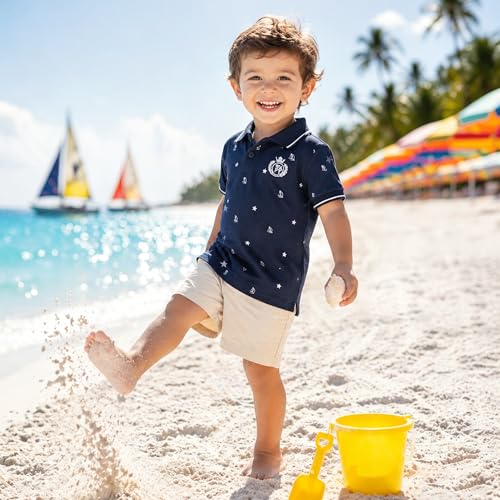 Image of Volunboy Baby Boy Summer Clothes Short Sleeve Polo Shirts Shorts Set Pique Beach Outfits
