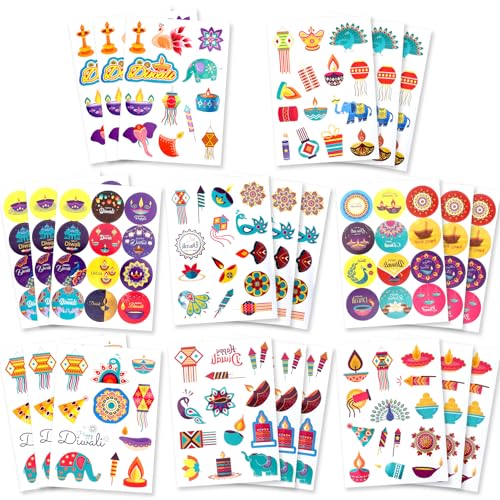 Diwali Stickers 24 Sheets Diwali Crafts Stickers for Teens Happy Deepavali Sticker Self-Adhesive Cartoon Indian Festival of Light Party Themed Sticker Reward Decals for Envelope Seals Scrapbooking